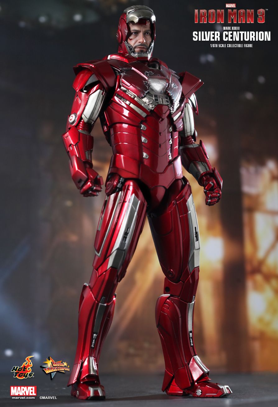 red and silver iron man suit