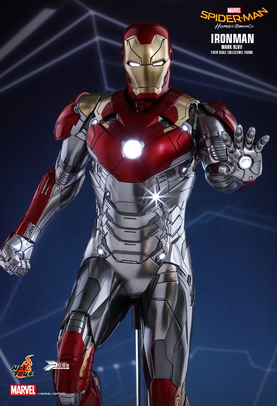 red and silver iron man suit